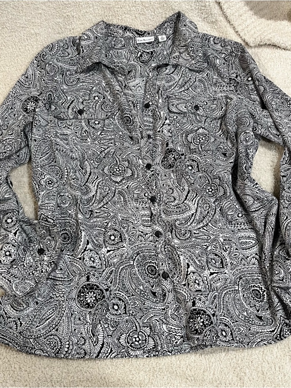 Women’s XL Kim Roger’s button down paisley black and white long sleeve